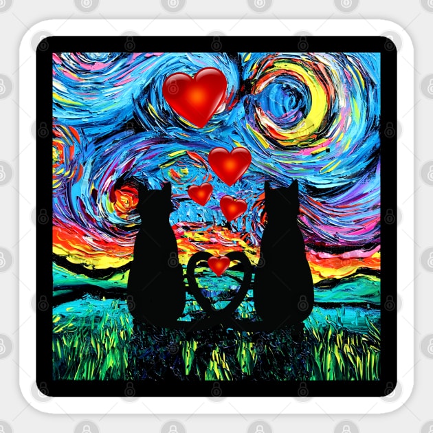 van Gogh's Cats In Love (with hearts) Sticker by sagittariusgallery